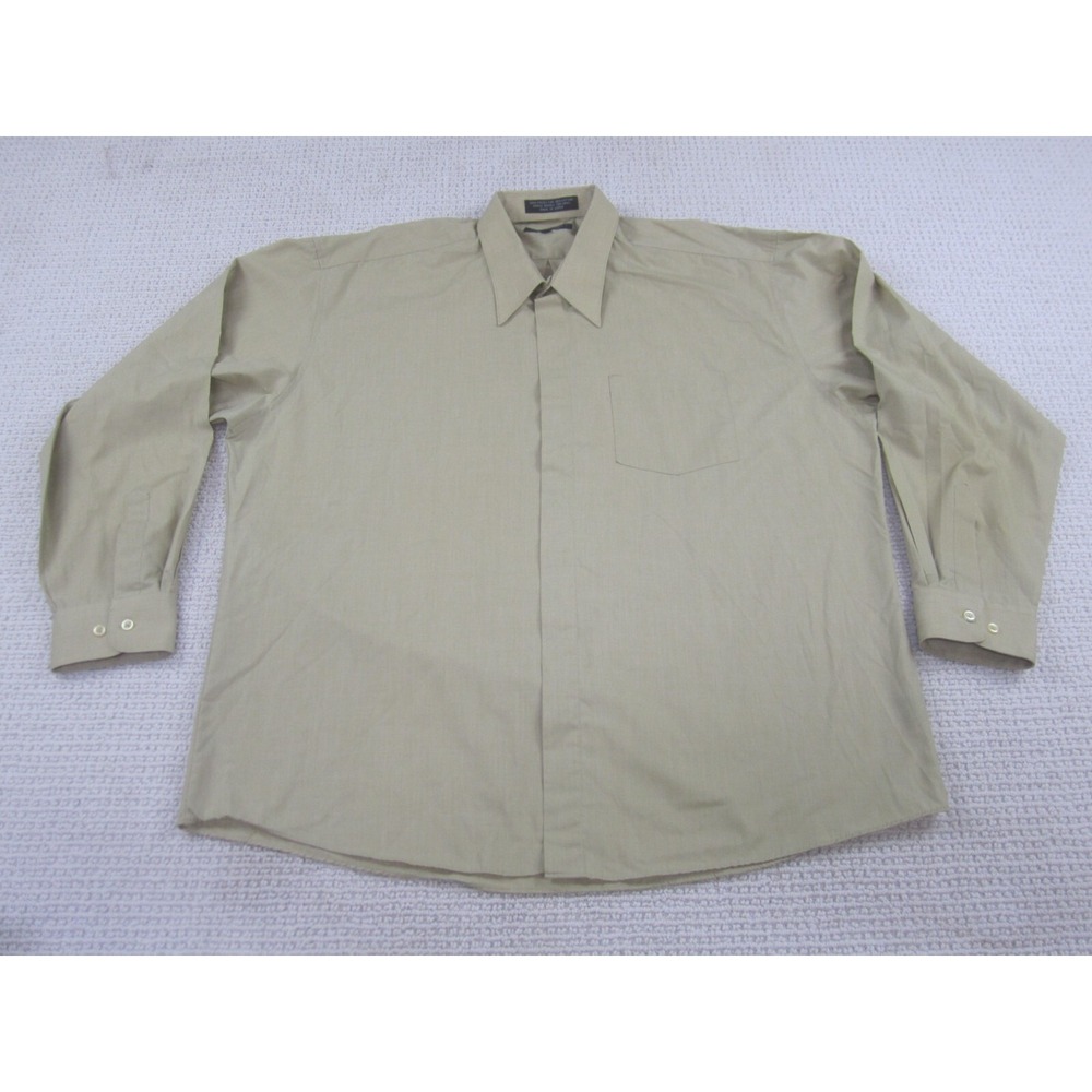 Domani Platinum Shirt Mens 17‎ 1/2 Casual Button Down Tan Long Sleeve Collared